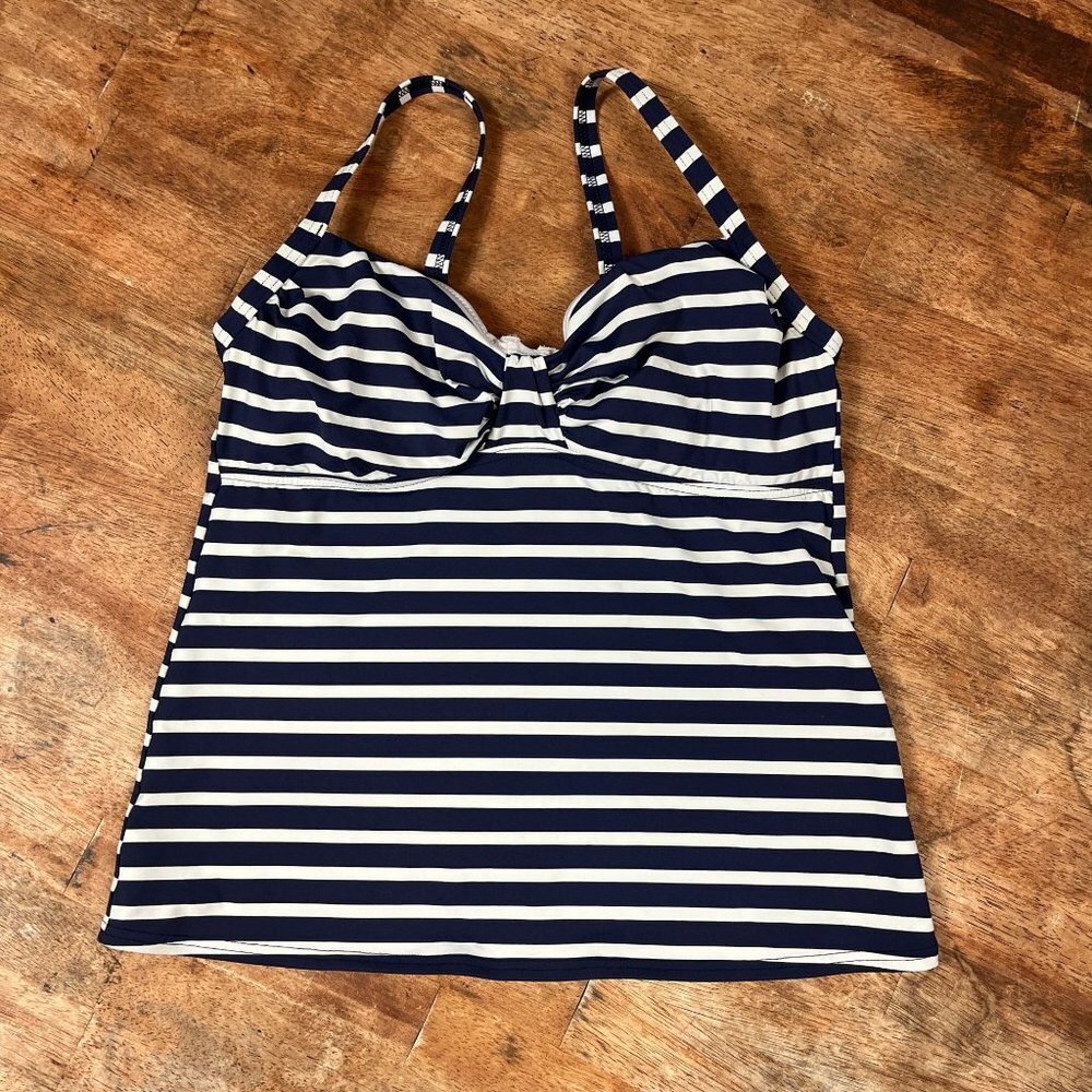 Lands End Nautical Striped Tankini Built In Underwire Bra Womens 6 Navy Blue